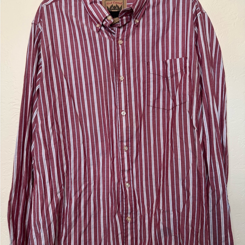 Vintage Red and White Striped Casual Shirt